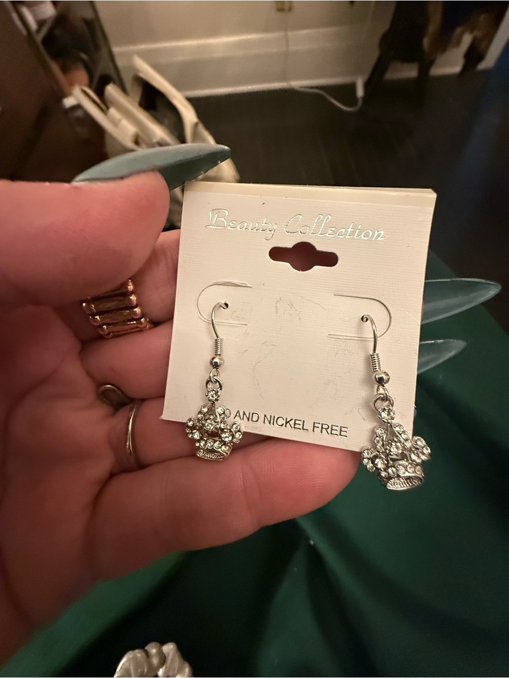 Silver Rhinestone Crown Earrings Princess Royalcore Dangle Earrings